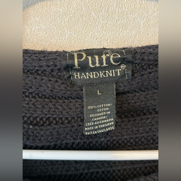 Pure Hand-knit | Black Cardigan Sweater with Ribbed Texture | Size Large - Picture 2 of 8